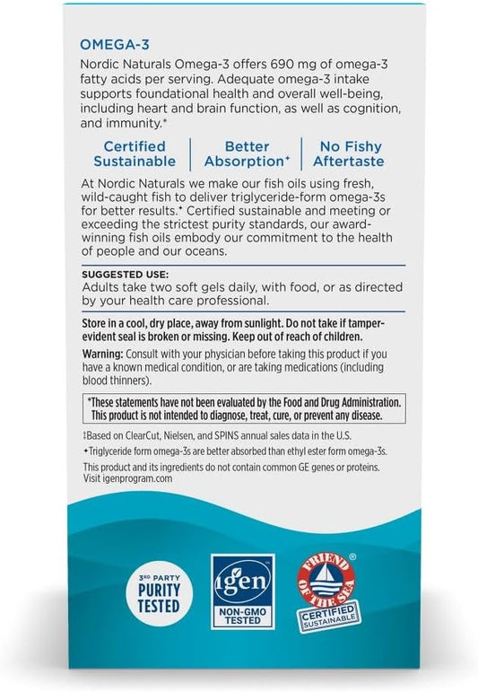 Nordic Naturals Omega-3, sabor a limón, 60 capsulas de gel suaves