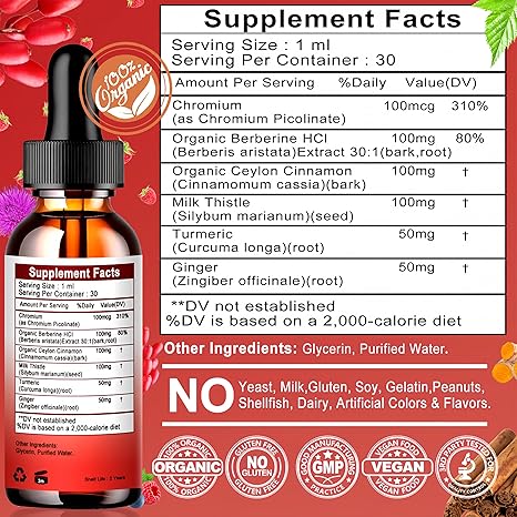 Gotas de berberina, suplemento de berberina líquida 6 en 1